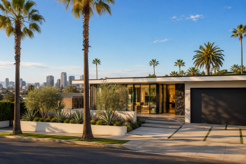 Modern West Hollywood Luxury Home On A Flat Lot With City Skyline View.